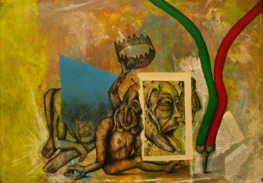 Peinture intitulée "Mycose en Enfer" par Patrick Jannin, Œuvre d'art originale, Encre Monté sur Châssis en bois