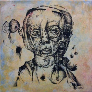 Painting titled "Sans titre 1" by Patrick Jannin, Original Artwork, Ink Mounted on Wood Stretcher frame