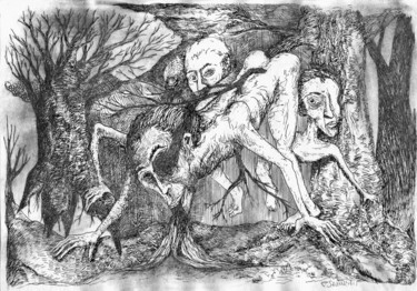 Desenho intitulada "Sous-bois" por Patrick Jannin, Obras de arte originais, Tinta