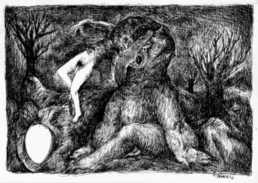 Рисунок под названием "L'ogre" - Patrick Jannin, Подлинное произведение искусства, Чернила