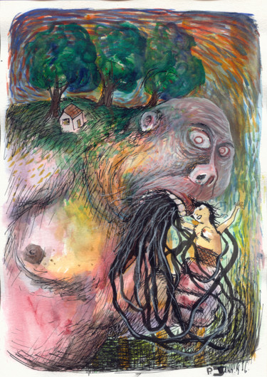 Dibujo titulada "Printemps mange l'h…" por Patrick Jannin, Obra de arte original, Tinta