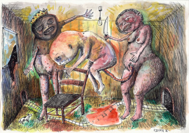 Zeichnungen mit dem Titel "Cuisine pratique" von Patrick Jannin, Original-Kunstwerk, Tinte