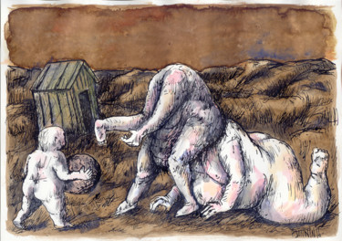 Dibujo titulada "L'Âge de Sable" por Patrick Jannin, Obra de arte original, Tinta
