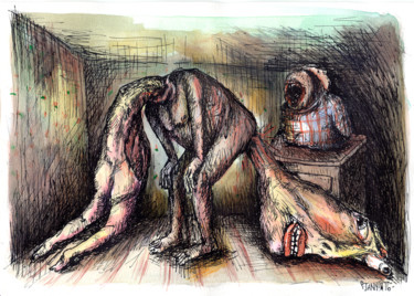 Drawing titled "Headache" by Patrick Jannin, Original Artwork, Ink