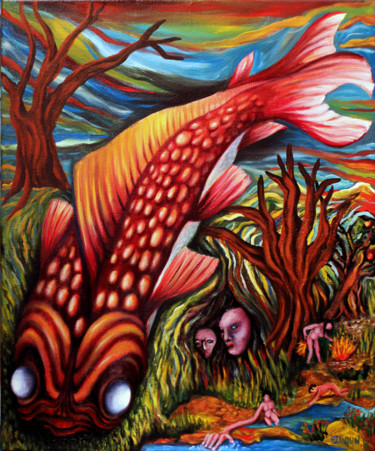 Картина под названием "Fish" - Patrick Jannin, Подлинное произведение искусства, Акрил