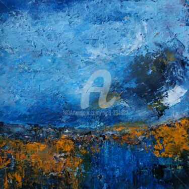 Schilderij getiteld "Bleu jaune" door Pjc, Origineel Kunstwerk, Olie