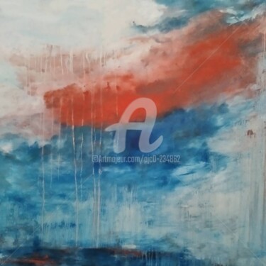 Schilderij getiteld "NUAGE ROUGE" door Pjc, Origineel Kunstwerk, Olie