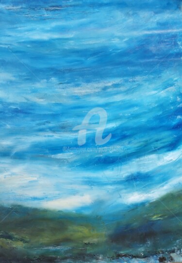 Painting titled "Terre bleue 2" by Pjc, Original Artwork, Oil