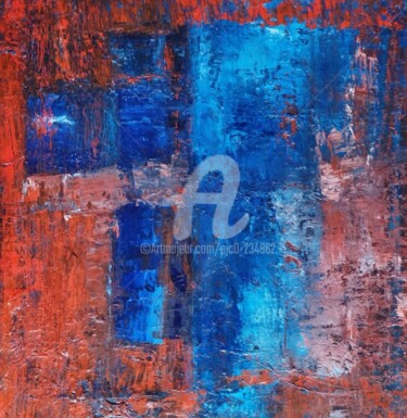 Peinture intitulée "Rouge bleu" par Pjc, Œuvre d'art originale, Huile Monté sur Châssis en bois