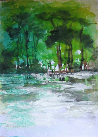 Malerei mit dem Titel "Landscape--L" von Prakash Kanitkar, Original-Kunstwerk, Öl