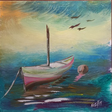 Painting titled "La barque" by Pascal Koza, Original Artwork, Acrylic