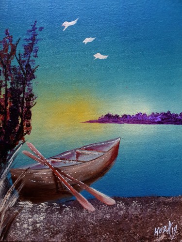 Pintura titulada "La barque aux amour…" por Pascal Koza, Obra de arte original, Acrílico Montado en Bastidor de camilla de m…