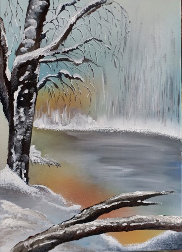 Pintura intitulada "Première neige" por Pascal Koza, Obras de arte originais, Acrílico Montado em Armação em madeira