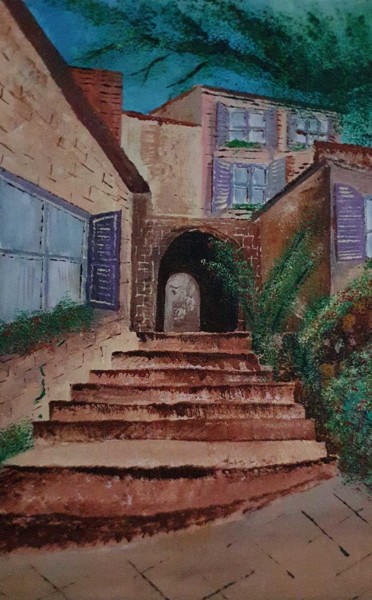 Painting titled "Village de Provence" by Pascal Koza, Original Artwork, Acrylic Mounted on Wood Stretcher frame