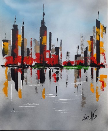 Painting titled "Manhattan Abstract" by Pascal Koza, Original Artwork, Acrylic Mounted on Wood Stretcher frame