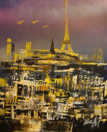 Painting titled "Les toits de Paris" by Pascal Koza, Original Artwork, Acrylic Mounted on Wood Stretcher frame