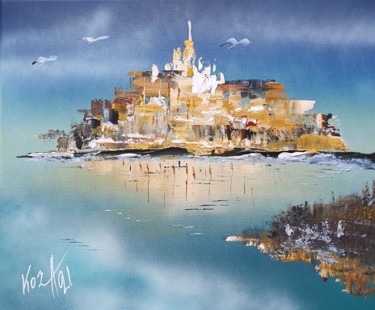 Painting titled "Mont Saint Michel 2…" by Pascal Koza, Original Artwork, Acrylic Mounted on Wood Stretcher frame