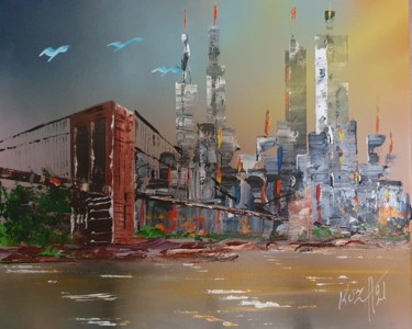 Schilderij getiteld "Brooklyn" door Pascal Koza, Origineel Kunstwerk, Acryl Gemonteerd op Frame voor houten brancard