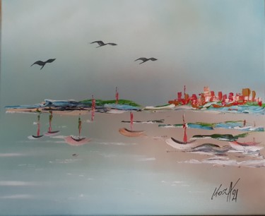 Painting titled "La baie de Somme" by Pascal Koza, Original Artwork, Acrylic Mounted on Wood Stretcher frame