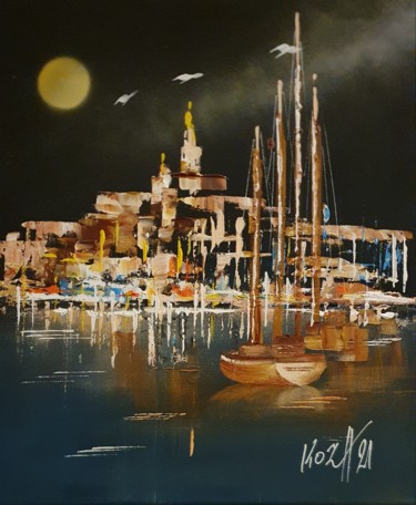 Painting titled "Marseille 2021" by Pascal Koza, Original Artwork, Acrylic Mounted on Wood Stretcher frame