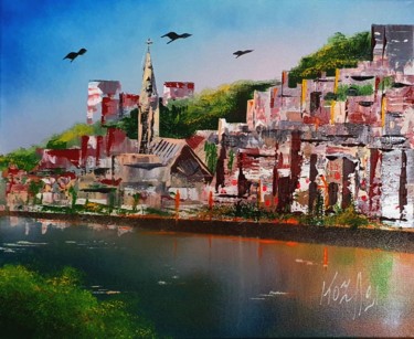 Painting titled "Quai de Saone" by Pascal Koza, Original Artwork, Acrylic Mounted on Wood Stretcher frame