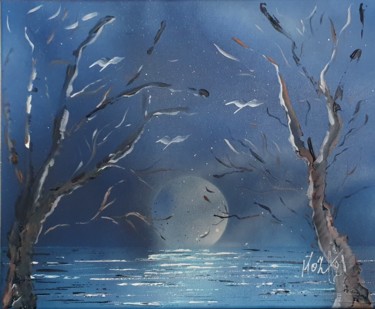 Painting titled "Nuit bleue 2" by Pascal Koza, Original Artwork, Acrylic Mounted on Wood Stretcher frame