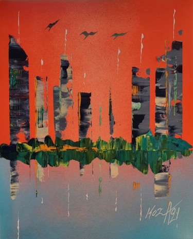 Painting titled "Urbain 216" by Pascal Koza, Original Artwork, Acrylic Mounted on Wood Stretcher frame