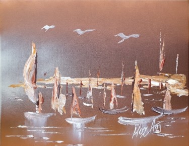 Painting titled "Un automne en mer" by Pascal Koza, Original Artwork, Acrylic Mounted on Wood Stretcher frame