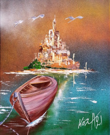 Pittura intitolato "La barque d'un pêch…" da Pascal Koza, Opera d'arte originale, Acrilico Montato su Telaio per barella in…