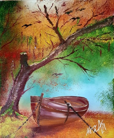 제목이 "barque abandonnée"인 미술작품 Pascal Koza로, 원작, 아크릴 나무 들것 프레임에 장착됨