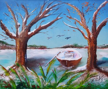 Painting titled "Un hiver" by Pascal Koza, Original Artwork, Acrylic Mounted on Wood Stretcher frame