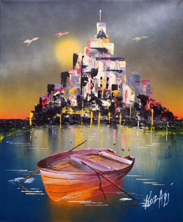 Painting titled "Mont Saint Michel d…" by Pascal Koza, Original Artwork, Acrylic Mounted on Wood Stretcher frame