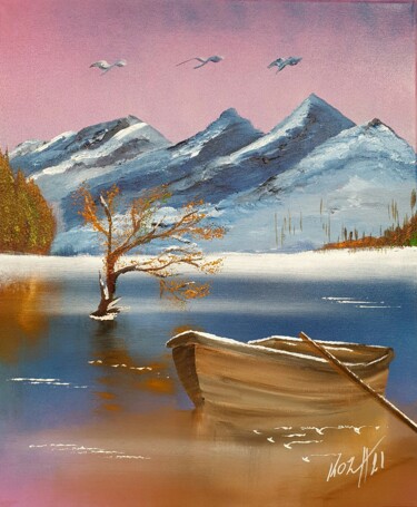 Painting titled "Sur un lac gelé" by Pascal Koza, Original Artwork, Acrylic Mounted on Wood Stretcher frame