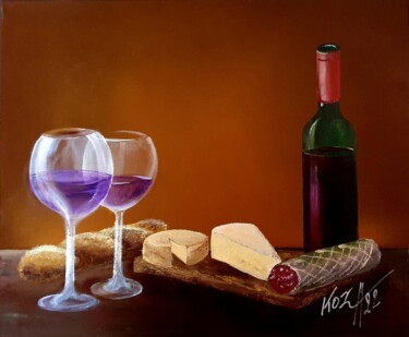 Painting titled "Repas de campagne" by Pascal Koza, Original Artwork, Acrylic Mounted on Wood Stretcher frame