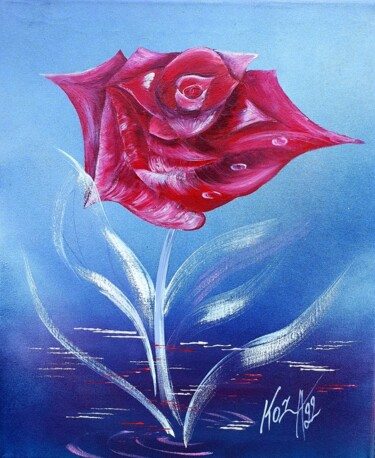 Painting titled "Rose et bleu" by Pascal Koza, Original Artwork, Acrylic Mounted on Wood Stretcher frame