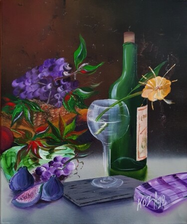 Painting titled "Verre à fleur" by Pascal Koza, Original Artwork, Acrylic Mounted on Wood Stretcher frame