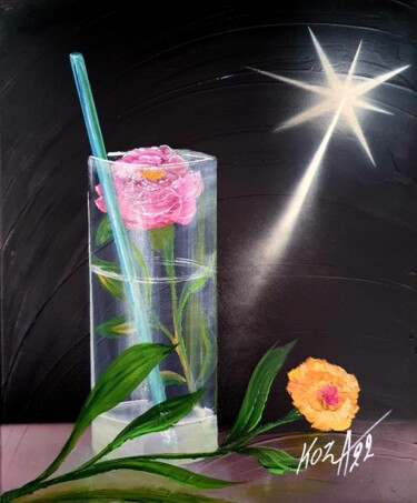 Painting titled "Flower in light" by Pascal Koza, Original Artwork, Acrylic Mounted on Wood Stretcher frame