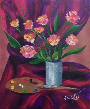 Malerei mit dem Titel "Atelier de fleurs" von Pascal Koza, Original-Kunstwerk, Acryl