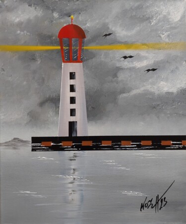 Painting titled "Le phare" by Pascal Koza, Original Artwork, Acrylic Mounted on Wood Stretcher frame