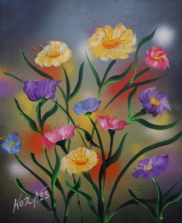 제목이 "Folie de fleurs"인 미술작품 Pascal Koza로, 원작, 아크릴 나무 들것 프레임에 장착됨