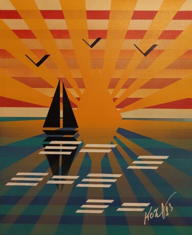 Картина под названием "Kaleidoboat" - Pascal Koza, Подлинное произведение искусства, Акрил Установлен на Деревянная рама для…