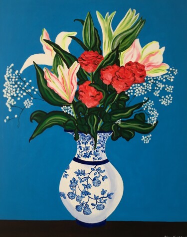 Painting titled "Lillies in a Chines…" by Peter Kruger, Original Artwork, Acrylic