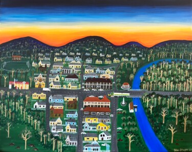 Peinture intitulée "A Country Town" par Peter Kruger, Œuvre d'art originale, Acrylique