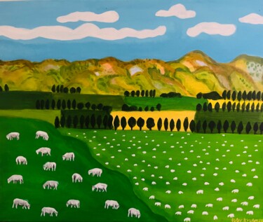 Pittura intitolato "Happy Sheep, Centra…" da Peter Kruger, Opera d'arte originale, Acrilico