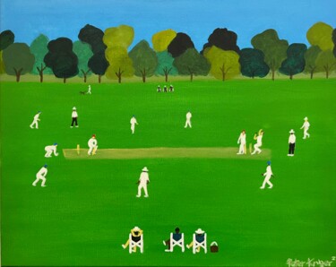 Painting titled "Park Cricket" by Peter Kruger, Original Artwork, Acrylic