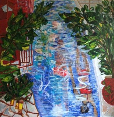 Painting titled "Une Piscine" by Claire Picard, Original Artwork, Oil