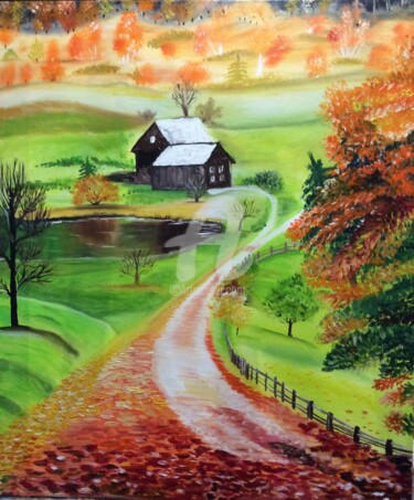Картина под названием "Autumn" - Plakhotnyk Nataliia, Подлинное произведение искусства, Масло