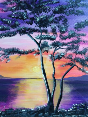 Painting titled "Sunset, OIL PAINTIN…" by Plakhotnyk Nataliia, Original Artwork, Oil