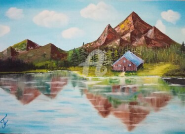 Painting titled "Mountains, oil art,…" by Plakhotnyk Nataliia, Original Artwork, Oil