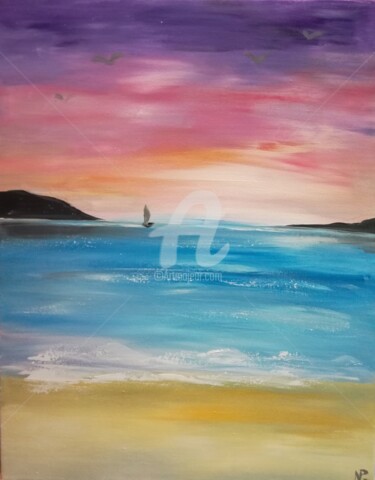 Malerei mit dem Titel "Return, Sea, Sky, L…" von Plakhotnyk Nataliia, Original-Kunstwerk, Acryl